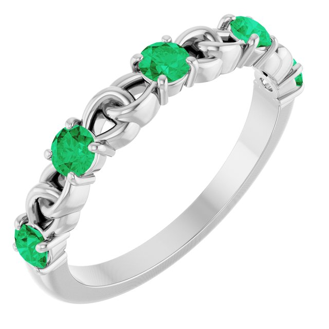 Bague empilable en platine et émeraude naturelle