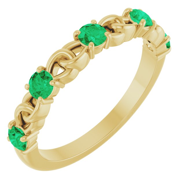 Bague empilable en or jaune 14 carats avec émeraude de laboratoire