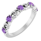 Bague empilable en platine et améthyste naturelle
