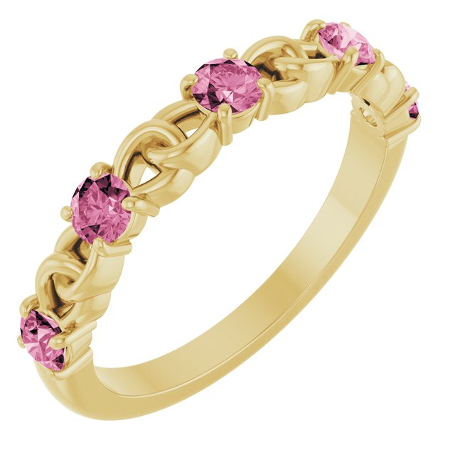 Bague empilable en or jaune 14 carats et tourmaline rose naturelle