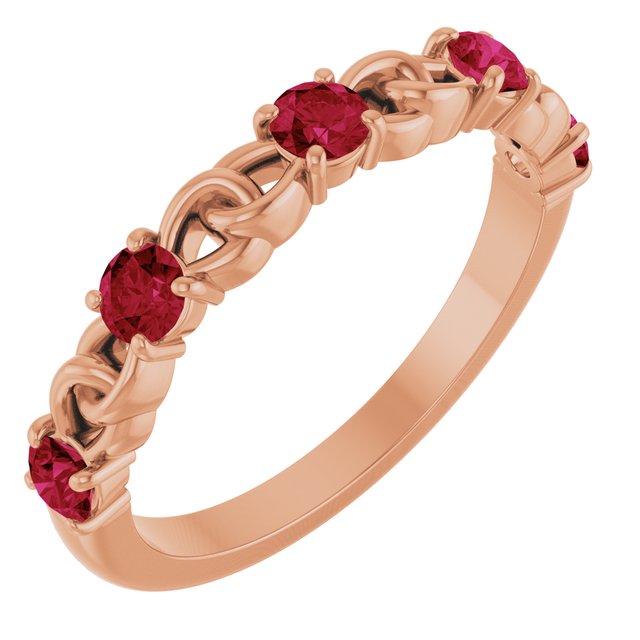 Bague empilable en or rose 14 carats et rubis de laboratoire