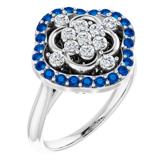 Bague en platine, saphir bleu naturel et diamants naturels (0,23 carat au total)