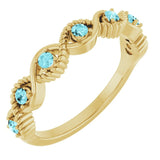 Bague empilable en or jaune 14 carats et zircon bleu naturel