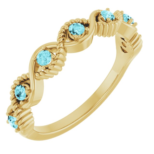 Bague empilable en or jaune 14 carats et zircon bleu naturel