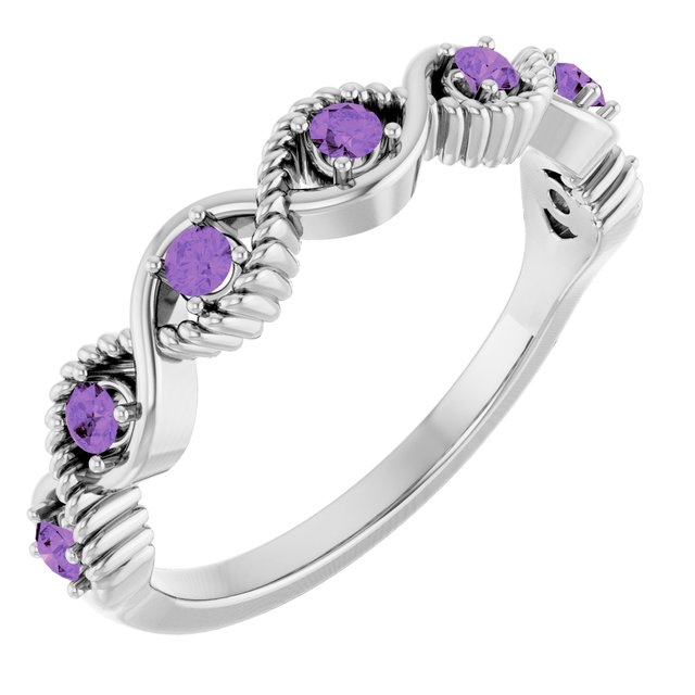 Bague empilable en platine et améthyste naturelle
