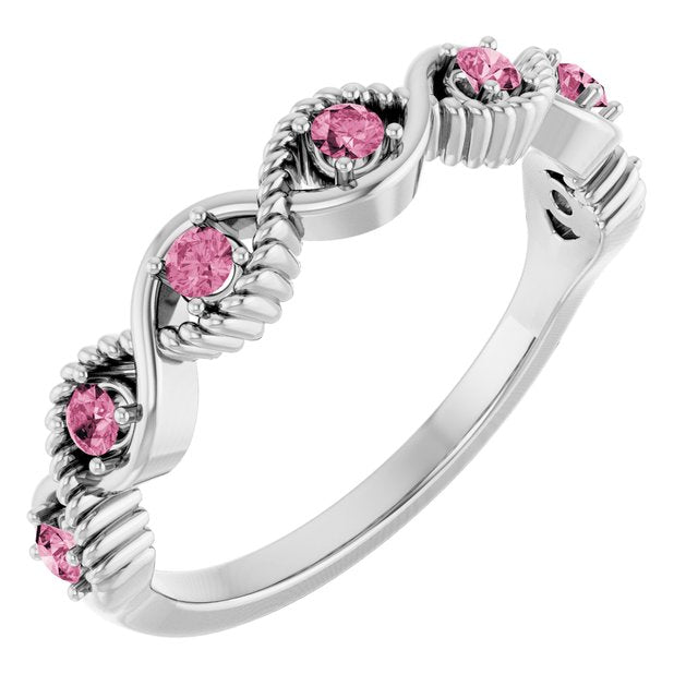 Bague empilable en argent sterling et tourmaline rose naturelle