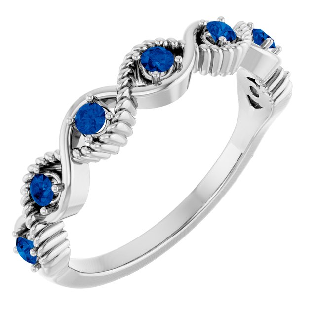 Bague empilable en argent sterling et saphir bleu naturel