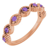 Bague empilable en or rose 14 carats et améthyste naturelle