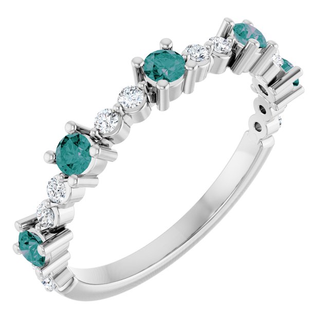 Bague en argent sterling avec alexandrite de laboratoire et diamants naturels (0,25 carat au total).