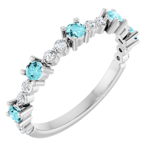 Bague en or blanc 14 carats avec zircon bleu naturel et diamants naturels (0,25 carat au total).