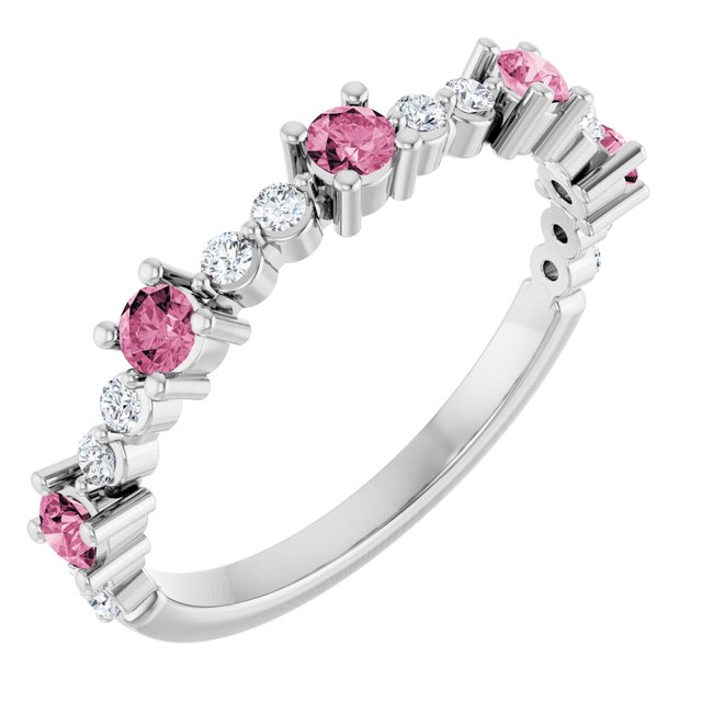 Bague en argent sterling, tourmaline rose naturelle et diamants naturels (0,25 carat au total)