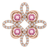 Pendentif trèfle en or rose 14 carats, tourmaline rose naturelle et diamants naturels (0,25 carat au total)
