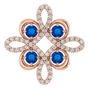 Pendentif trèfle en or rose 14 carats, saphir bleu naturel et diamants naturels (0,25 carat au total)