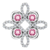 Pendentif trèfle en or blanc 14 carats, tourmaline rose naturelle et diamants naturels (0,25 carat au total)