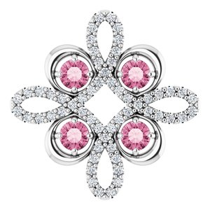 Pendentif trèfle en or blanc 14 carats, tourmaline rose naturelle et diamants naturels (0,25 carat au total)