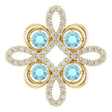Pendentif trèfle en or jaune 14 carats, aigue-marine naturelle et diamants naturels (0,25 carat au total)