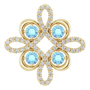 Pendentif trèfle en or jaune 14 carats, aigue-marine naturelle et diamants naturels (0,25 carat au total)