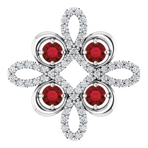 Pendentif trèfle en platine, grenat naturel du Mozambique et diamants naturels (0,25 carat au total)