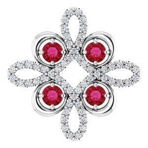 Pendentif trèfle en or 14 carats, rubis blanc naturel et diamants naturels (0,25 carat au total)