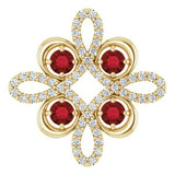 Pendentif trèfle en or jaune 14 carats, grenat naturel du Mozambique et diamants naturels (0,25 carat au total).