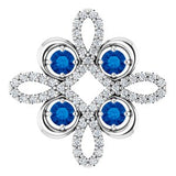 Pendentif trèfle en or blanc 14 carats, saphir bleu naturel et diamants naturels (0,25 carat au total).