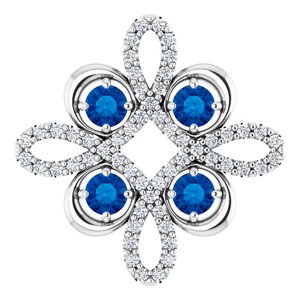 Pendentif trèfle en or blanc 14 carats, saphir bleu naturel et diamants naturels (0,25 carat au total).