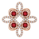 Pendentif trèfle en or rose 14 carats, grenat naturel du Mozambique et diamants naturels (0,25 carat au total)