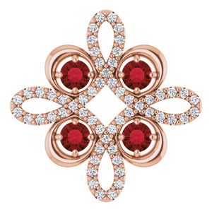 Pendentif trèfle en or rose 14 carats, grenat naturel du Mozambique et diamants naturels (0,25 carat au total)