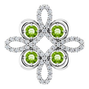 Pendentif trèfle en platine, péridot naturel et diamants naturels (0,25 carat au total)