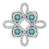 Pendentif trèfle en platine, alexandrite de laboratoire et diamants (0,25 carat au total)