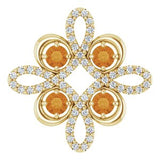 Pendentif trèfle en or 14 carats, citrine naturelle jaune et diamants naturels (0,25 carat au total).