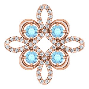 Pendentif trèfle en or rose 14 carats, aigue-marine naturelle et diamants naturels (0,25 carat au total)