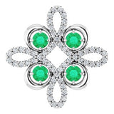 Pendentif trèfle en or 14 carats, orné d'une émeraude blanche de laboratoire et de diamants (0,25 carat au total).