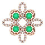 Pendentif trèfle en or rose 14 carats, émeraude naturelle et diamants naturels (0,25 carat au total)
