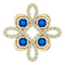 Pendentif trèfle en or jaune 14 carats, saphir bleu de laboratoire et diamants (0,25 carat au total).