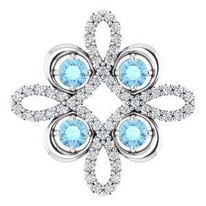 Pendentif trèfle en or 14 carats, aigue-marine blanche naturelle et diamants naturels (0,25 carat au total)