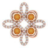 Pendentif trèfle en or rose 14 carats, citrine naturelle et diamants naturels (0,25 carat au total)