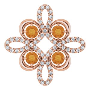 Pendentif trèfle en or rose 14 carats, citrine naturelle et diamants naturels (0,25 carat au total)