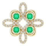 Pendentif trèfle en or 14 carats, orné d'une émeraude de laboratoire jaune et de diamants (0,25 carat au total).
