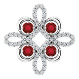 Pendentif trèfle en or 14 carats, grenat naturel du Mozambique et diamants naturels (0,25 carat au total).