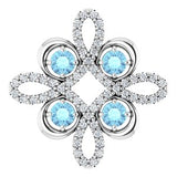 Pendentif trèfle en platine, aigue-marine naturelle et diamants naturels (0,25 carat au total)
