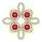 Pendentif trèfle en or jaune 14 carats, rubis naturel et diamants naturels (0,25 carat au total)
