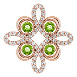 Pendentif trèfle en or rose 14 carats, péridot naturel et diamants naturels (0,25 carat au total)