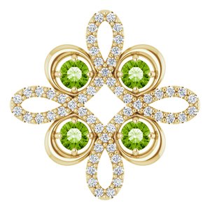 Pendentif trèfle en péridot naturel jaune 14 carats et diamants naturels (0,25 carat au total)