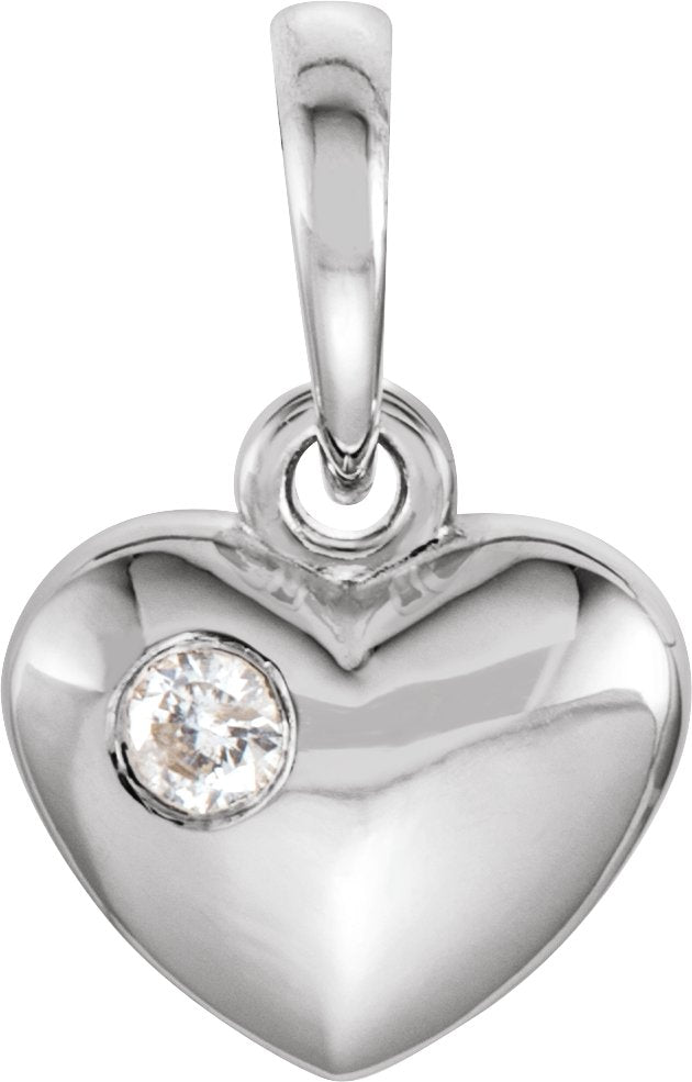 14K White Gold .03 CT Natural Diamond Heart Pendant