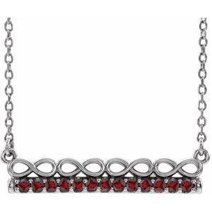Collier barrette 18 pouces en or blanc 14 carats avec grenat naturel du Mozambique, motif infini
