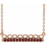 Collier barrette 16 pouces en or rose 14 carats et grenat naturel du Mozambique, inspiré de l'infini
