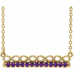 Collier barrette 16 pouces en or 14 carats avec améthyste naturelle jaune, motif infini