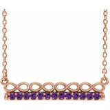 Collier barre 18 pouces en or rose 14 carats et améthyste naturelle, inspiré de l'infini