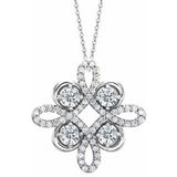 Collier trèfle en or blanc 14 carats serti de diamants naturels (0,3 carat au total), 45,7 cm (18 pouces).